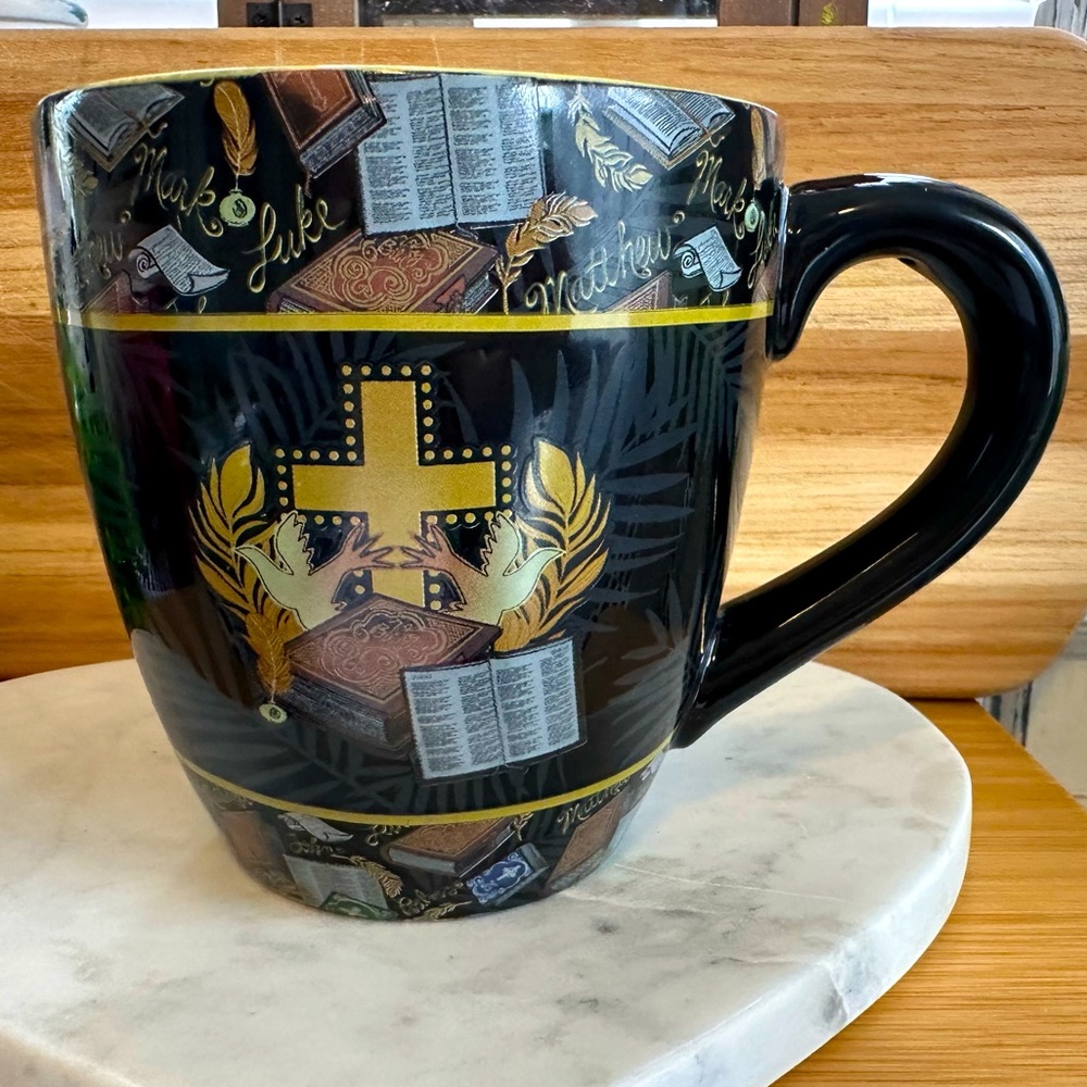 Divinity Quality for Life “Bible Books” and Cross Coffee Tea Cup Mug
